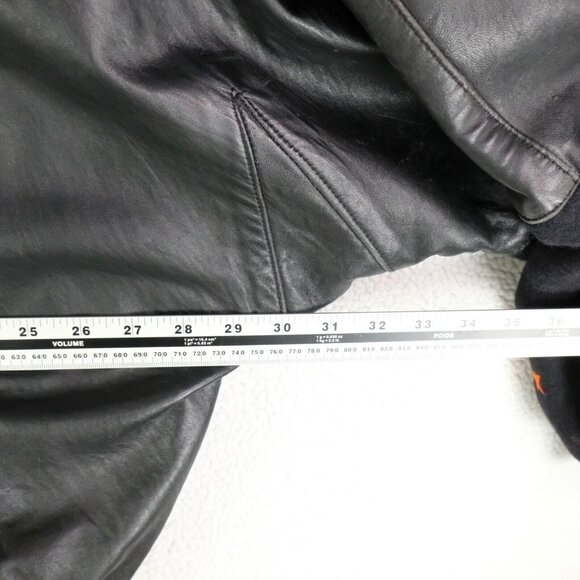 Vintage Curque Du Soleil Bomber Jacket Mens XXL 2XL Black Leather Wool Oversized - Picture 8 of 11